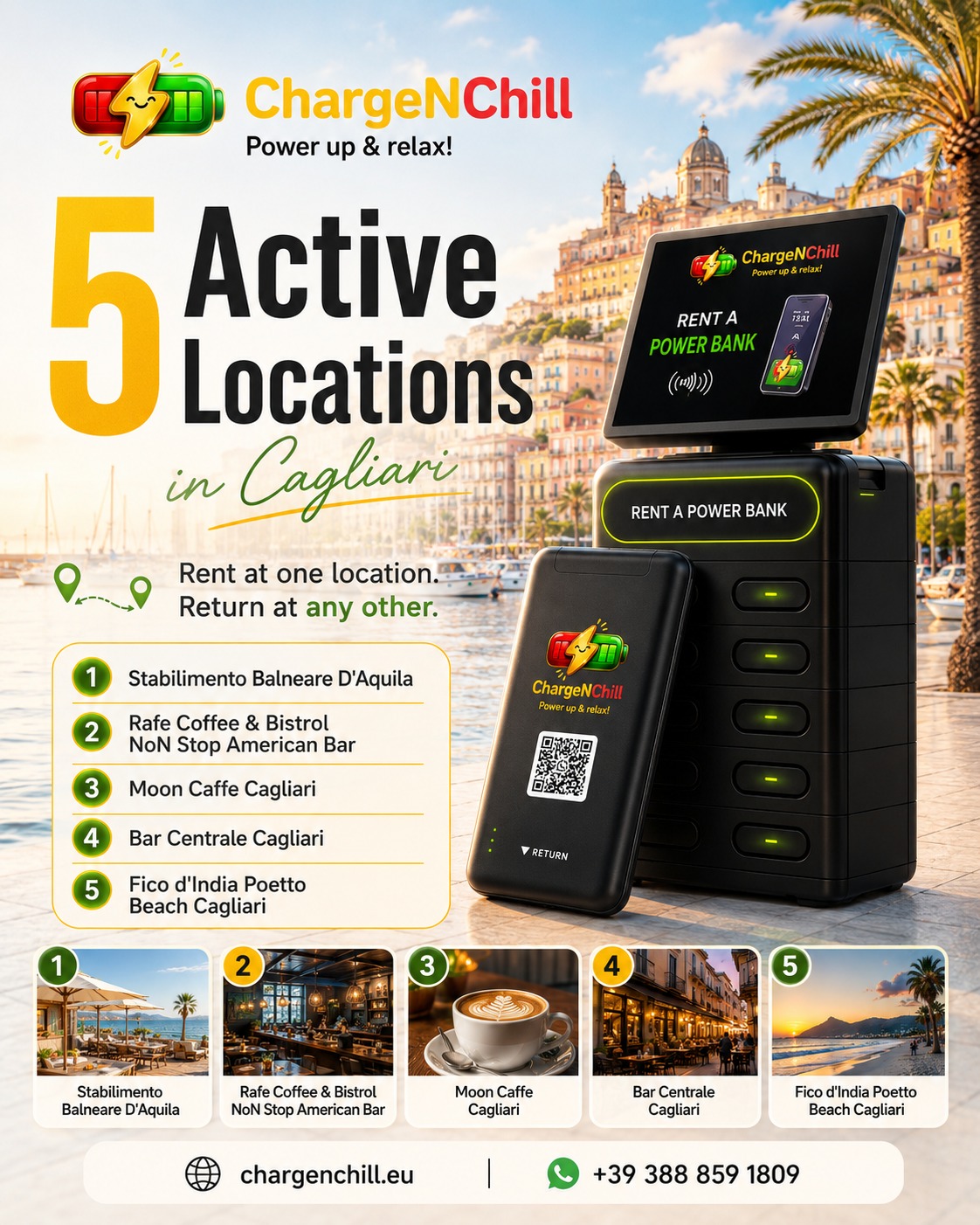 ChargeNChill Is Now Active in 5 Locations in Cagliari